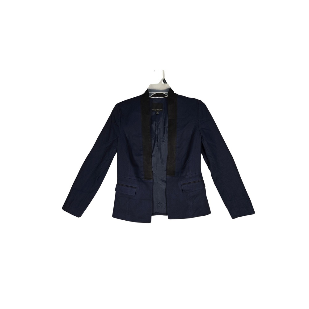 Banana Republic Blazer Womens 8 Tuxedo Shawl Collar Navy Blue Open Front EUC